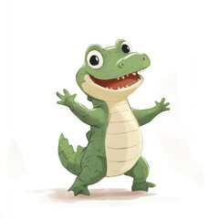 Fototapeta premium Happy alligator welcomes, illustration, children's book, playful background