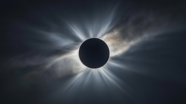 Solar eclipse with dramatic corona captured during totality phase