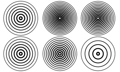 Circle black earthquake icon set. Round vibration graphic or black alert radar. Radio signal. Symbol of waveform burst rays. Concentric circles isolated on white background. Concentric circulation. 77