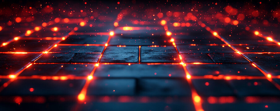 Abstract sharp line grid with graphite pattern emits bright light, looks like firework