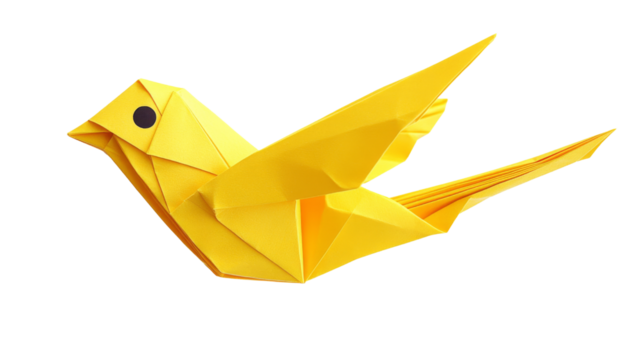 Origami Yellow Bird, isolated on transparent background