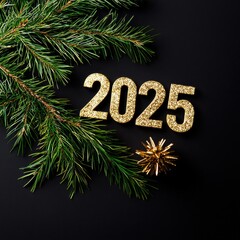 Celebrating new year 2025 with festive pine decorations cozy indoor setting sparkling atmosphere joyful vibes