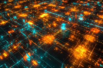 Obraz premium Futuristic Cityscape Illuminated With Orange And Teal Lights