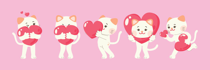  Cat Character with Love Elements: Sweet Romantic Expressions, Love Theme, Heartwarming Actions, and Valentine's Day