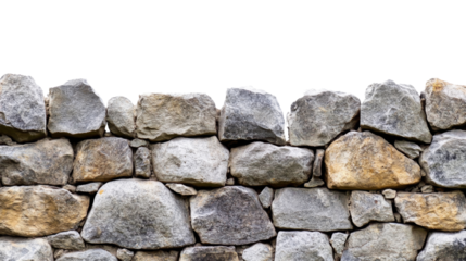 Rocks creating a stone wall structure, isolated on transparent background