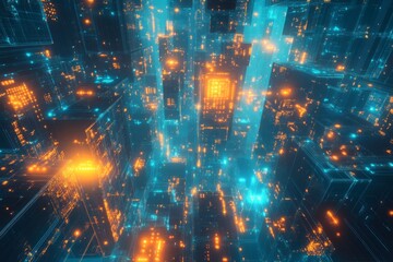 Fototapeta premium Futuristic Cityscape Digital Network Architecture