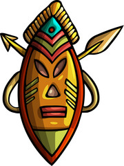 Cartoon funny Tribal Mask with Earrings illustration