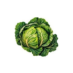 Obraz premium Fresh Green Cabbage: A vibrant, whole green cabbage, showcasing its tightly packed leaves and fresh, verdant color. Perfect for culinary or health-related content.