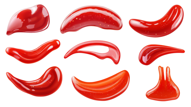 Set of ketchup red parallel lines, isolated on transparent background