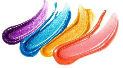 Obraz premium Shimmering and glossy liquid makeup swatches with vibrant colors, perfect for beauty or cosmetic visuals, isolated on transparent background