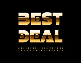Vector business promo Best Deal. Luxury shiny Font. Gold unique set of Alphabet Letters and Numbers