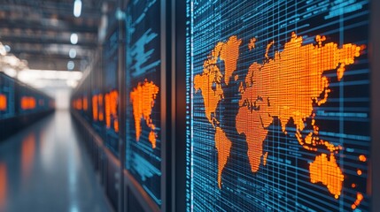 Digital World Map Visualization in High-Tech Data Center Environment