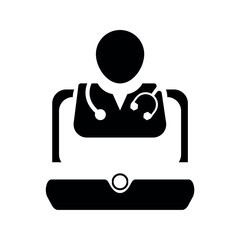 Online doctor laptop icon.
