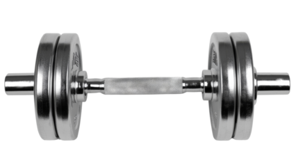 Silver dumbbell, isolated on transparent background