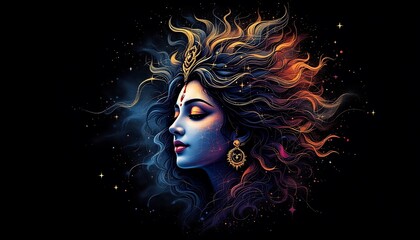 Serene Goddess: A Vibrant, Dark Art Portrait