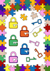 Naklejka premium Activities for kids. Color page. Find the matching key.