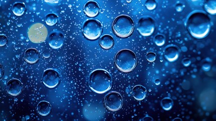 Beautiful Blue Water Droplets on Surface