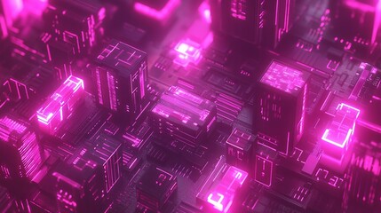 Neon Cityscape Futuristic Digital Architecture