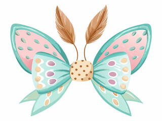 Cute rabbit ears with teal polka dot bow and pastel watercolor design