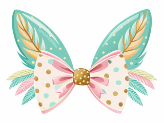 Cute rabbit ears with teal polka dot bow and pastel watercolor design