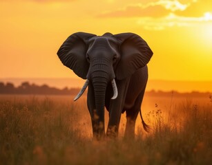 Obraz premium Majestic Elephant at Sunset