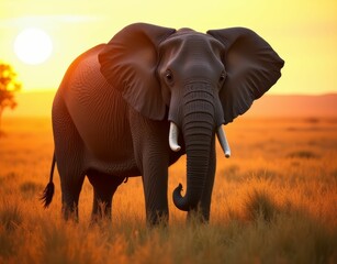 Obraz premium Majestic Elephant at Sunset
