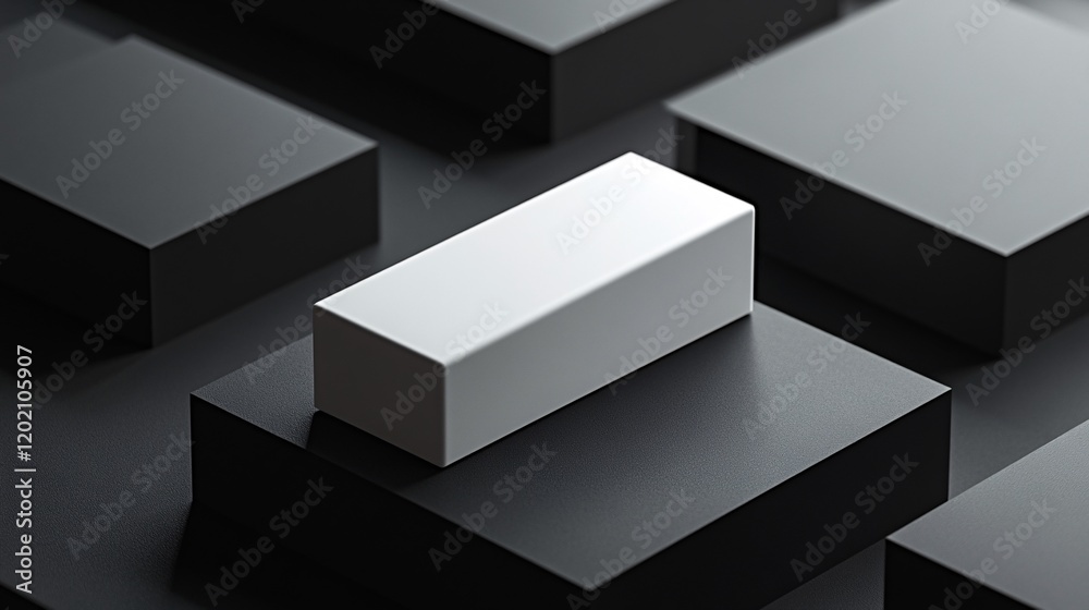 Poster White rectangular prism standing out among black cubes: minimalist abstract composition
