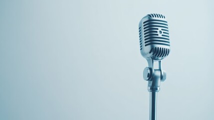 Fototapeta premium Classic microphone stands ready to capture sound, evoking nostalgia for radio broadcasts, singing performances, and voice recordings in a stylish, retro setting