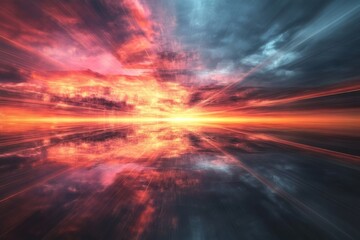 Fototapeta premium Dramatic Sunset Sky Reflection On Calm Water