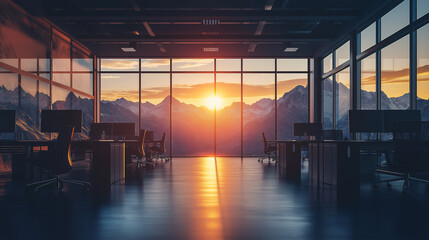 Modern Office with Stunning Mountain View at Sunrise