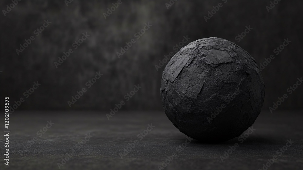 Aufkleber black textured sphere standing on dark background with copy space