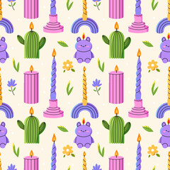 Fototapeta premium Trendy candles seamless pattern
