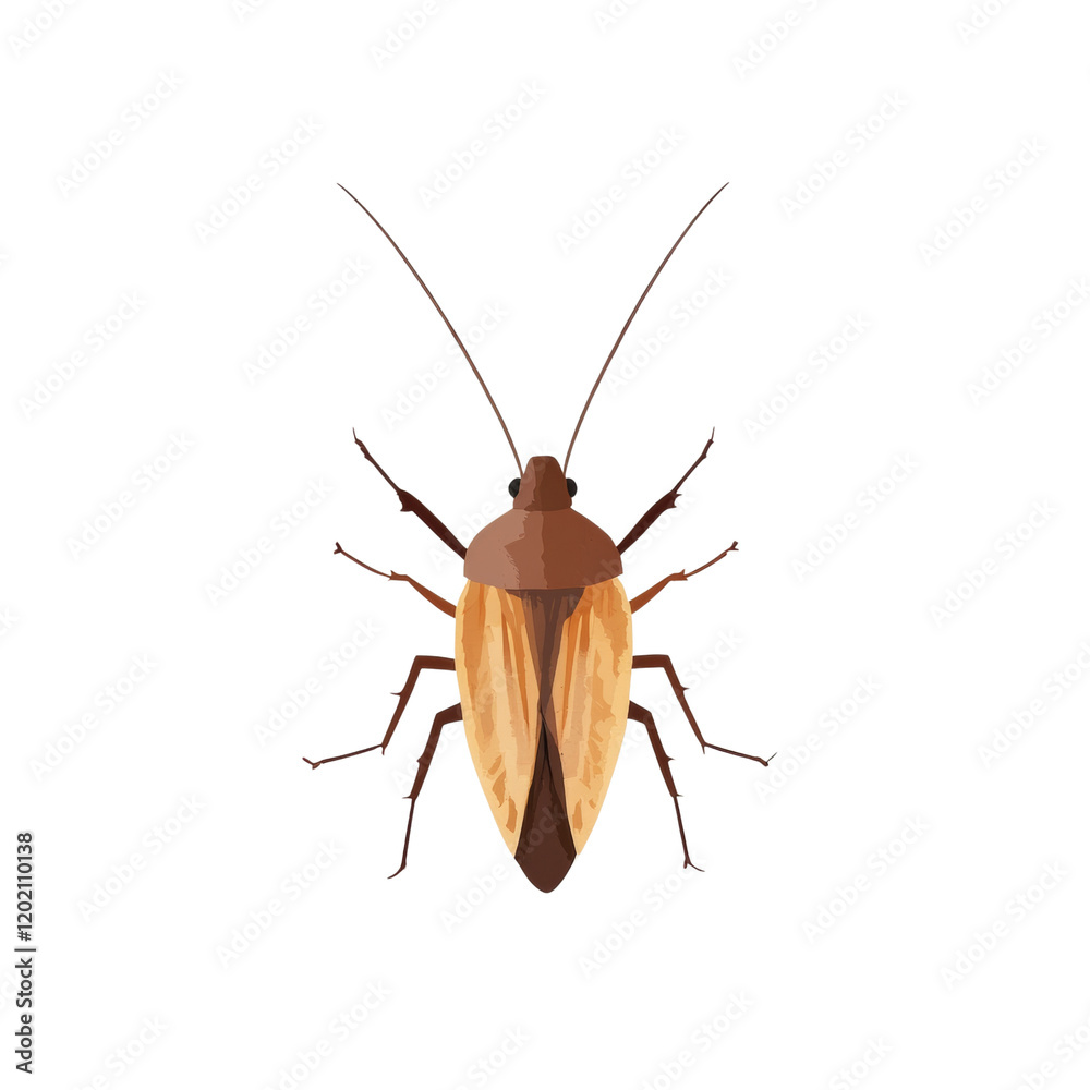 Poster the image showcases a detailed illustration of a brown and orange insect with long antennae and segm