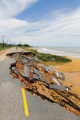 Coastal road is seen completely destroyed after extreme heavy rains hit Vila Velha and Vitoria area in Espirito Santo (ES) state, Brazil.