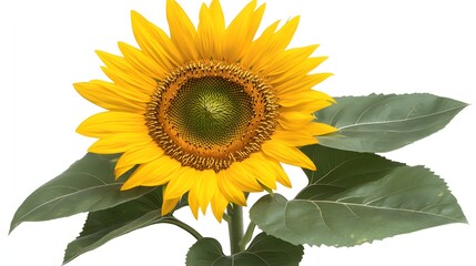Fototapeta premium A Vibrant Yellow Sunflower with Lush Green Leaves