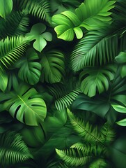 Lush Tropical Foliage: A Deep Green Botanical Tapestry