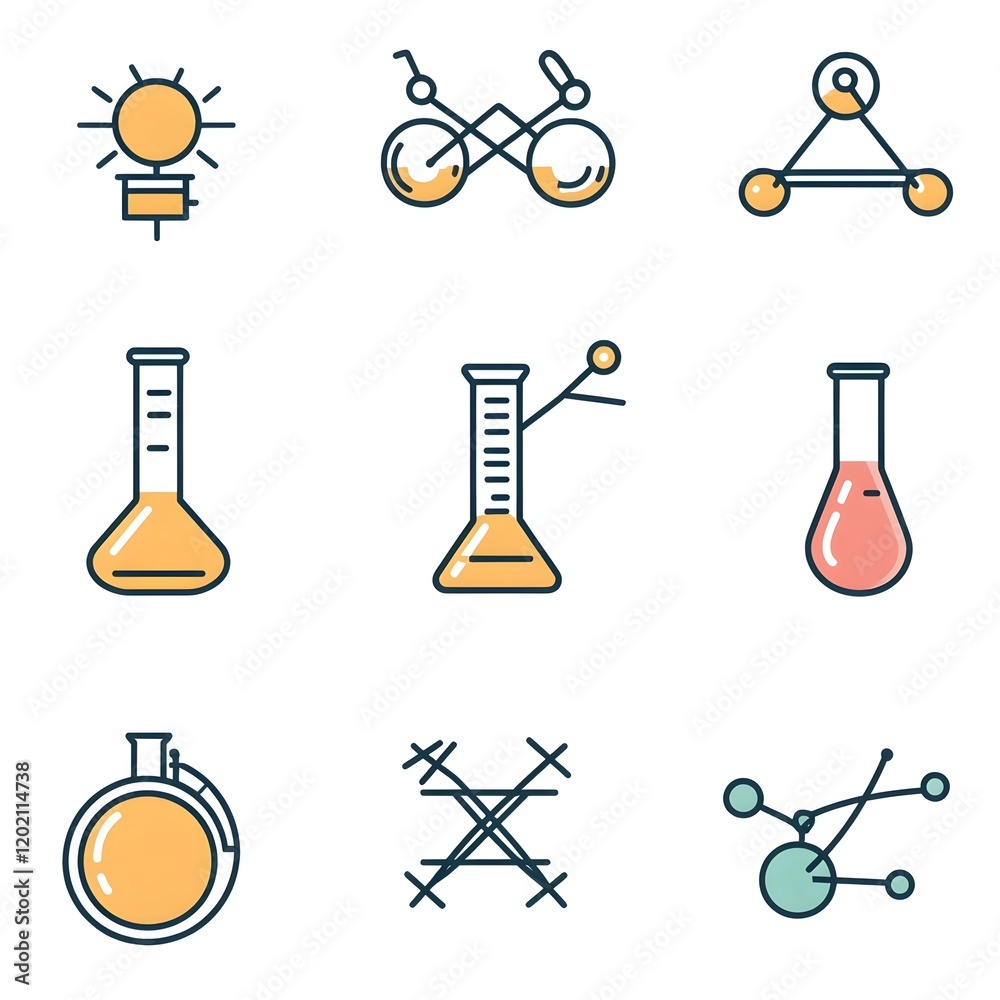Wall mural a modern and simple collection of science icons that visually represent key concepts in chemistry ph