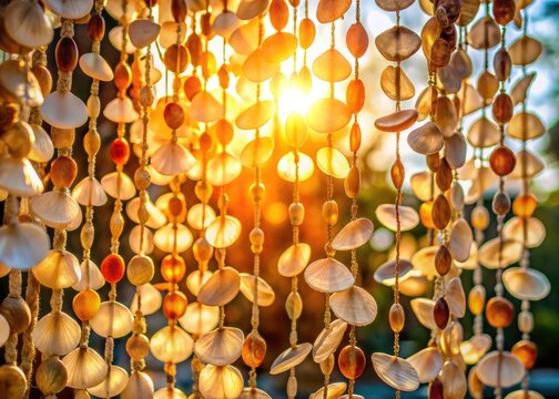 Aerial views highlight stunning capiz shell curtains; handcrafted luxury for elegant home window treatments.