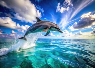 Fototapeta premium A playful dolphin's acrobatic ocean jump captured in stunning high-resolution.