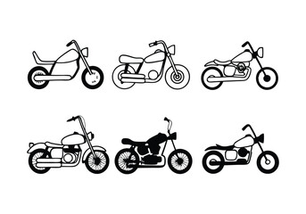 Obraz premium Minimalist Motorcycle Icons Set | Hand-Drawn Line Art Vector Illustrations