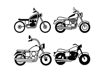 Obraz premium Minimalist Motorcycle Icons Set | Hand-Drawn Line Art Vector Illustrations