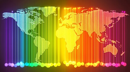 Obraz premium Global Rainbow Connectivity: A Vibrant Digital World Map