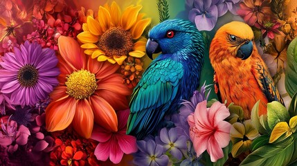 Fototapeta premium Vibrant Nature Wildlife Collage with Colorful Textures