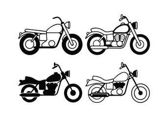 Obraz premium Minimalist Motorcycle Icons Set | Hand-Drawn Line Art Vector Illustrations