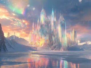 crystal castle fantasy crystal castle landscape in a dreamy winter setting