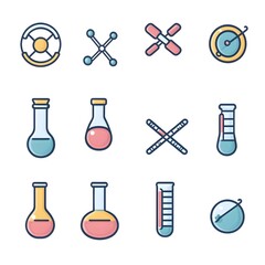 Elegant and Simplified Icon Set Featuring Laboratory Equipment Molecular Structures and Mathematical Equations to Symbolize the Concepts of Scientific Research Experimentation and Discovery