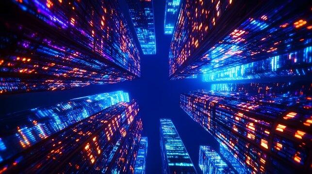 Futuristic Cityscape with Sleek Architecture and Holographic Technology