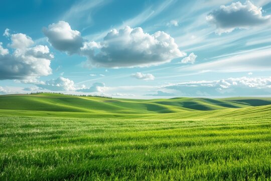 Bright Green Grass Field on Rolling Hills the Palouse, Washington, United States of America - Powered by Adobe