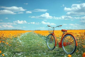 Obraz premium bicycle parked in scenic field