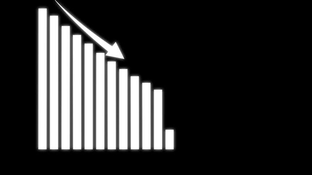 Graph Going down. Decline Failure Graph, Business loss Graph. Down business graph icon animation on background. Bad Economy Recession Graph Chart Chalkboard Style.